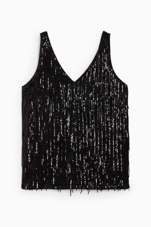 Women - V-neck sequin top - black