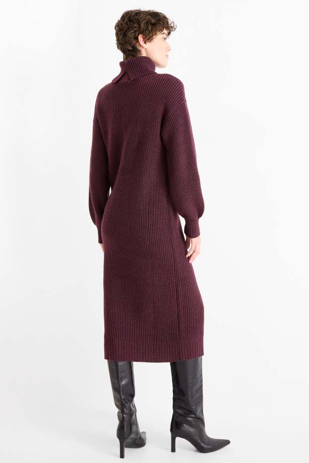 Damen - Strickkleid - Straight Fit - gerippt - lila
