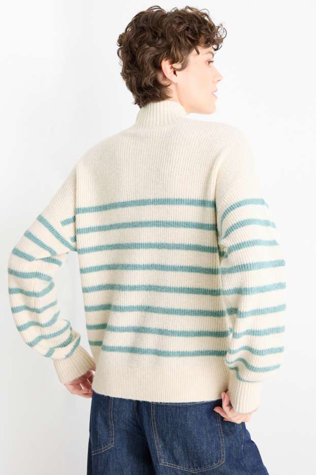 Damen - Pullover - gerippt - gestreift - cremeweiß