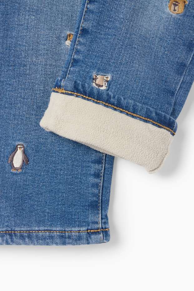 Kinderen: jongens - Wilde dieren - straight jeans - thermojeans - jeansblauw