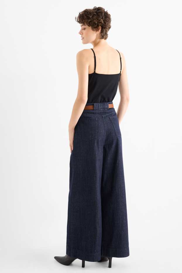 Dámské - Wide leg jeans s páskem - mid waist - džíny - tmavomodré