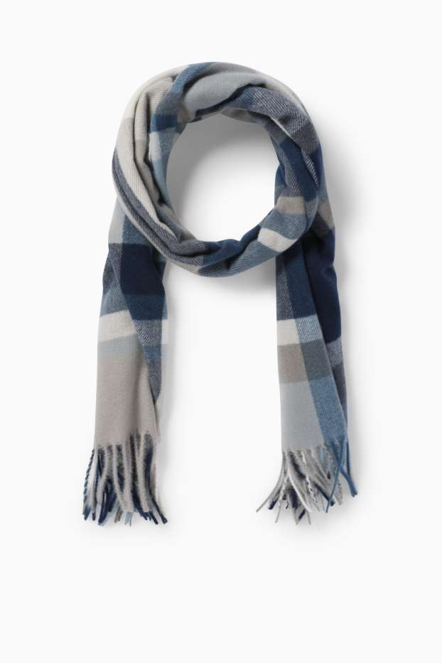 Men - Scarf - check - dark blue
