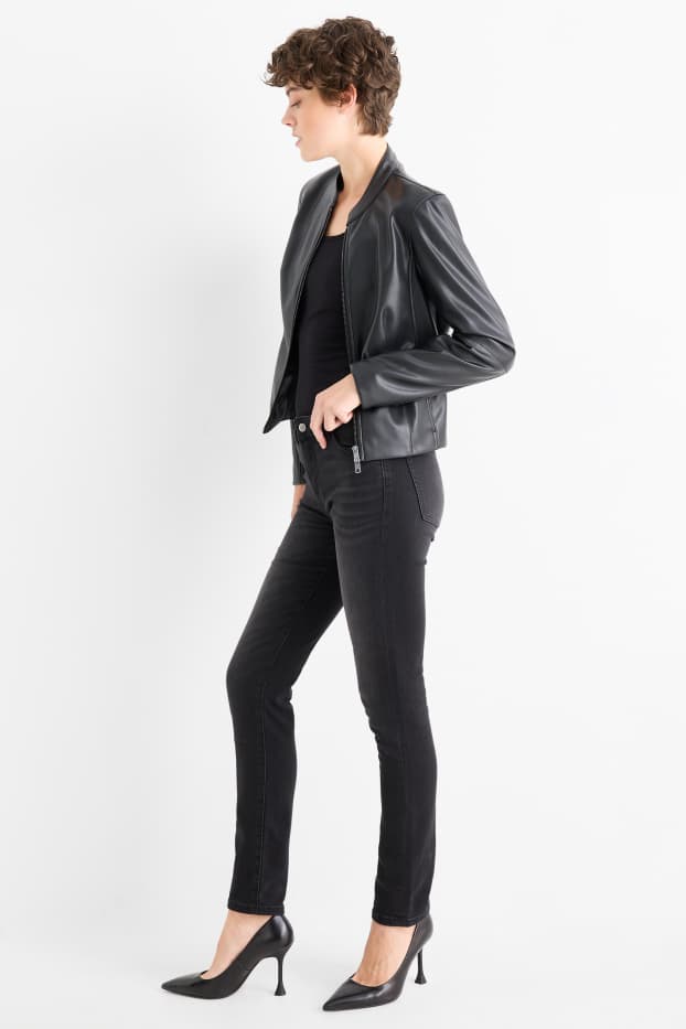 Femei - Slim jeans - talie medie - jog denim - denim-gri închis