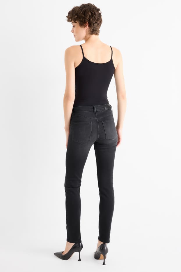 Femei - Slim jeans - talie medie - jog denim - denim-gri închis