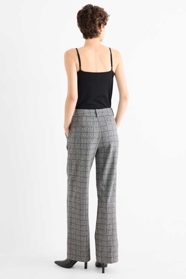 Dámské - Business kalhoty - mid waist - relaxed fit - kostkované - šedá