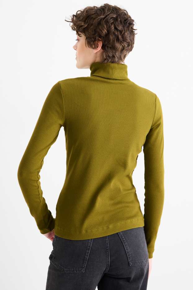 Women - Turtleneck top - ribbed - dark green