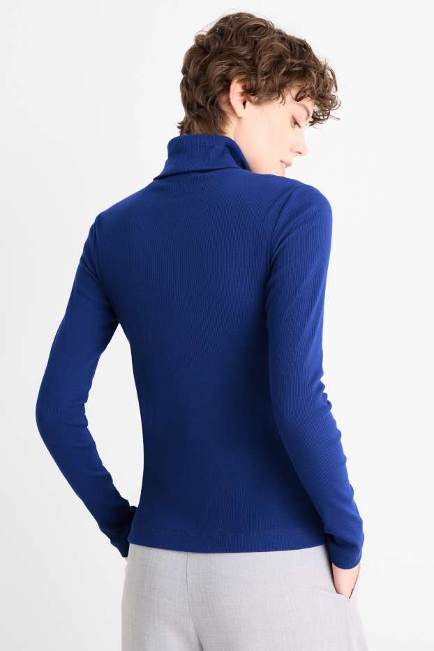 Women - Turtleneck top - ribbed - dark blue