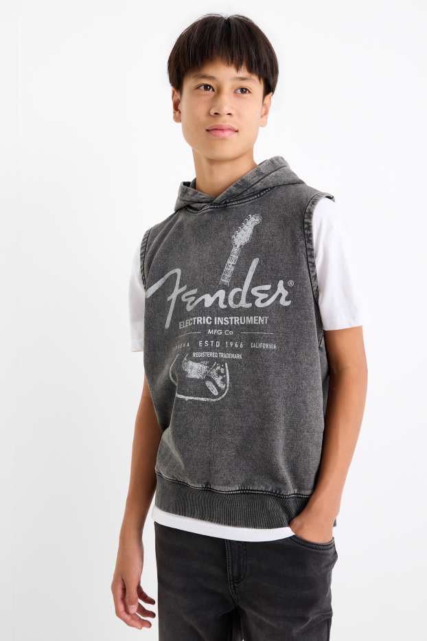 Kinderen: jongens - Fender - top met capuchon - donkergrijs