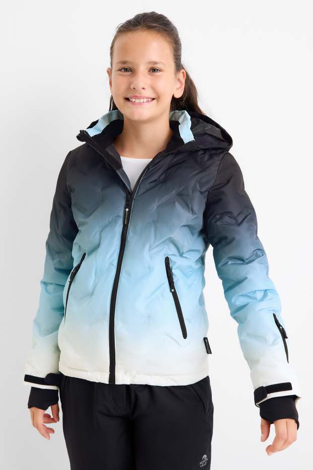Enfants filles - Veste de ski à capuche - déperlante - à motif - bleu foncé