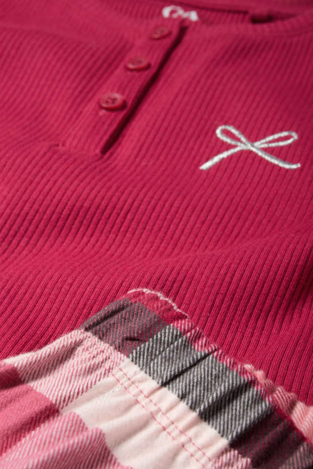 Kinderen: meisjes - Strikje - pyjama met flanellen broek - 2-delig - donker rose