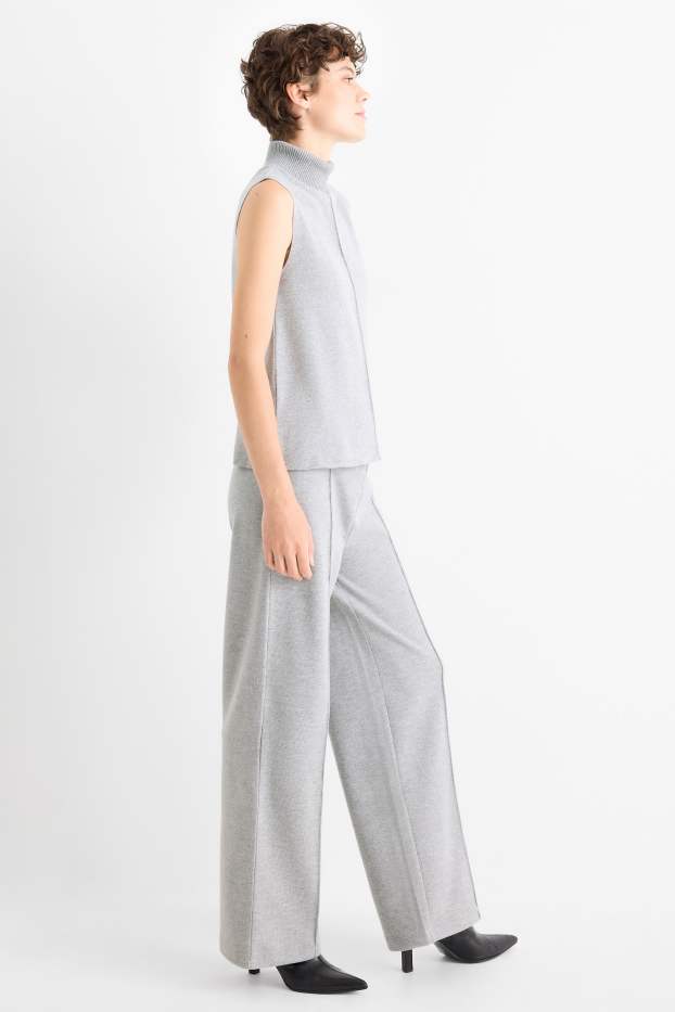 Women - Knitted joggers - light gray-melange