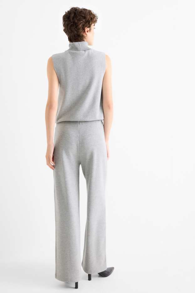 Women - Knitted joggers - light gray-melange