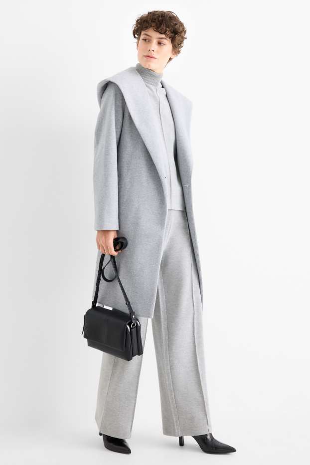 Women - Knitted joggers - light gray-melange
