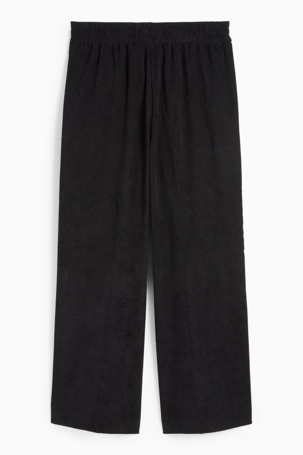 Donna - Pantaloni di velluto a coste - vita media - gamba ampia - nero