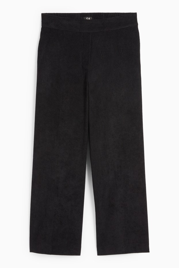 Donna - Pantaloni di velluto a coste - vita media - gamba ampia - nero