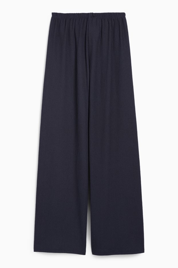 Mujer - Pantalón de jersey - mid waist - wide leg - con textura - azul oscuro