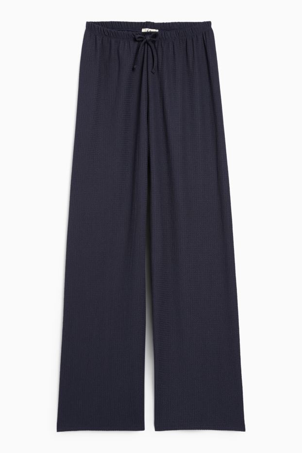 Mujer - Pantalón de jersey - mid waist - wide leg - con textura - azul oscuro