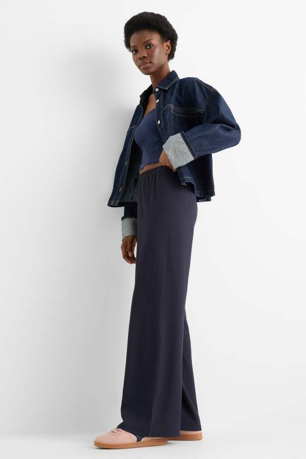 Mujer - Pantalón de jersey - mid waist - wide leg - con textura - azul oscuro