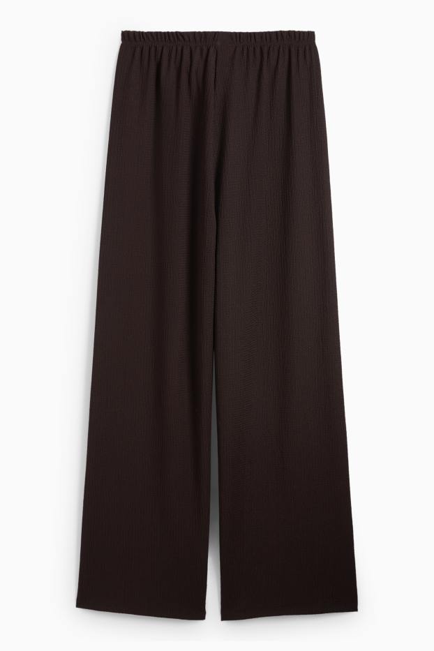 Damen - Jersey-Hose - Mid Waist - Wide Leg - strukturiert - dunkelbraun