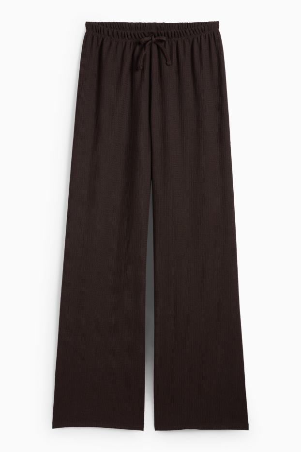 Damen - Jersey-Hose - Mid Waist - Wide Leg - strukturiert - dunkelbraun