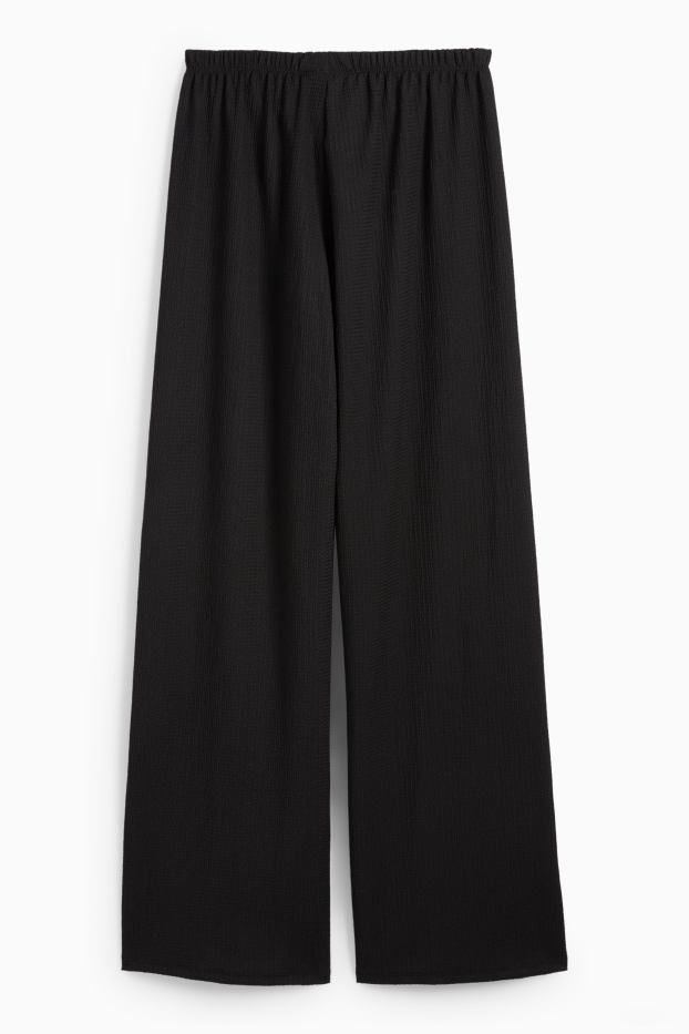 Damen - Jersey-Hose - Mid Waist - Wide Leg - strukturiert - schwarz