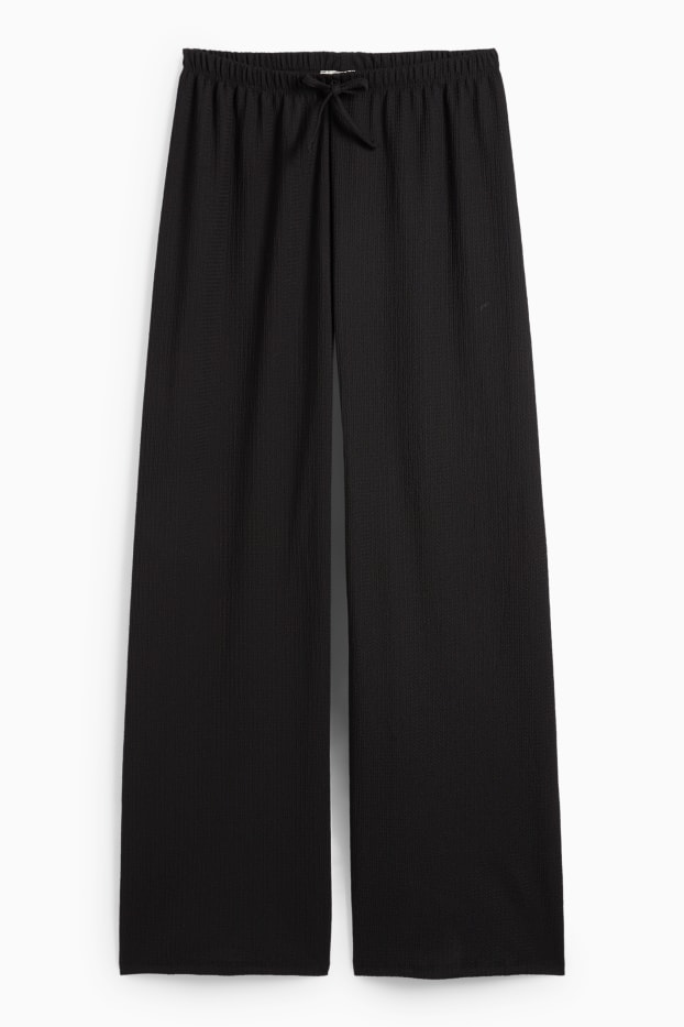 Damen - Jersey-Hose - Mid Waist - Wide Leg - strukturiert - schwarz