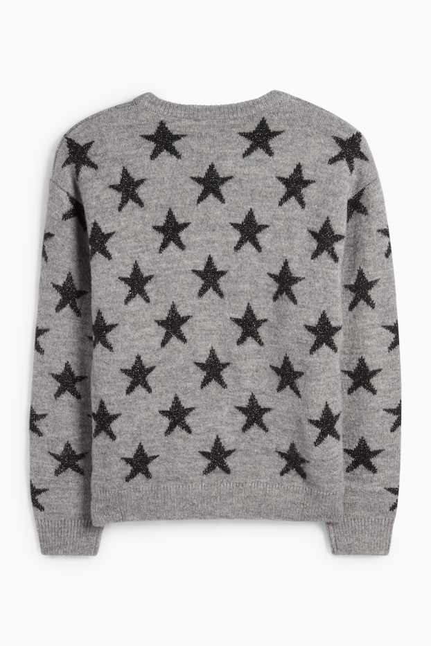Kinder Mädchen - Stern - Pullover - grau