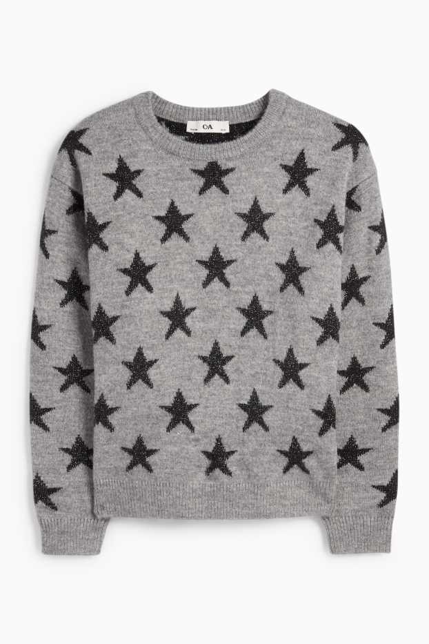 Kinder Mädchen - Stern - Pullover - grau