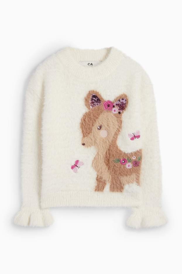 Children Girls - Deer - jumper - cremewhite
