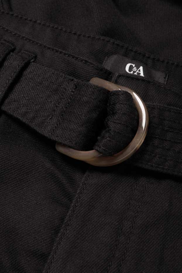 Women - Cargo trousers with belt - high-rise waist - tapered fit - black