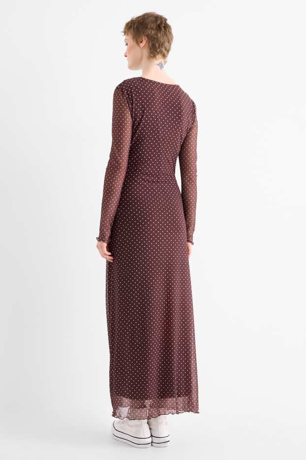 Women - Mesh dress - polka dot - dark red