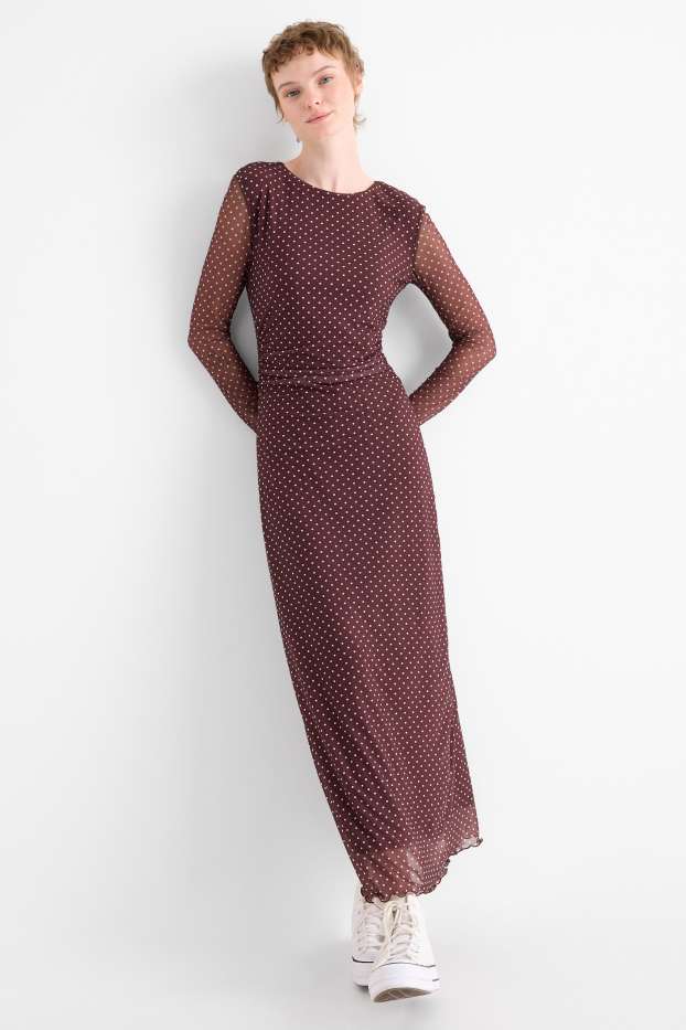 Women - Mesh dress - polka dot - dark red