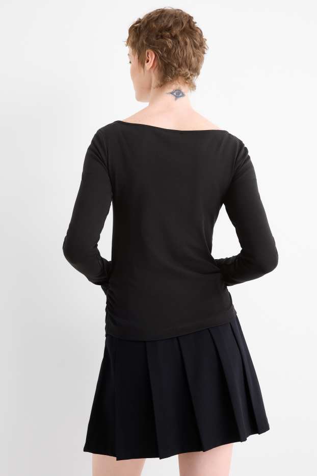 Women - Long sleeve top - slim fit - black