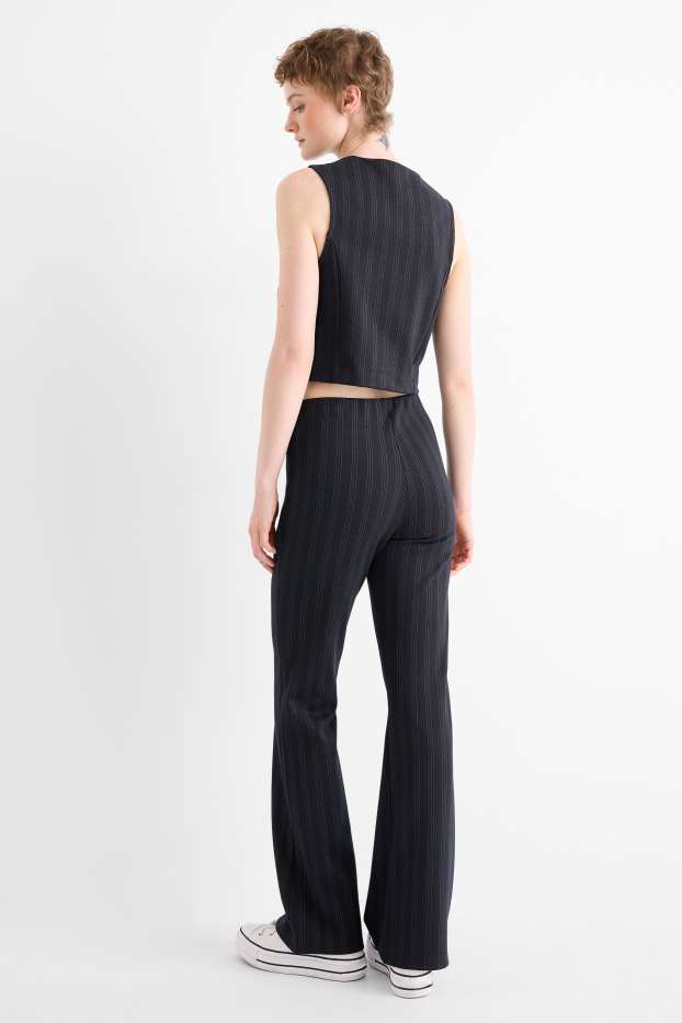 Women - Jersey trousers - mid-rise waist - flared - pinstripes - dark blue