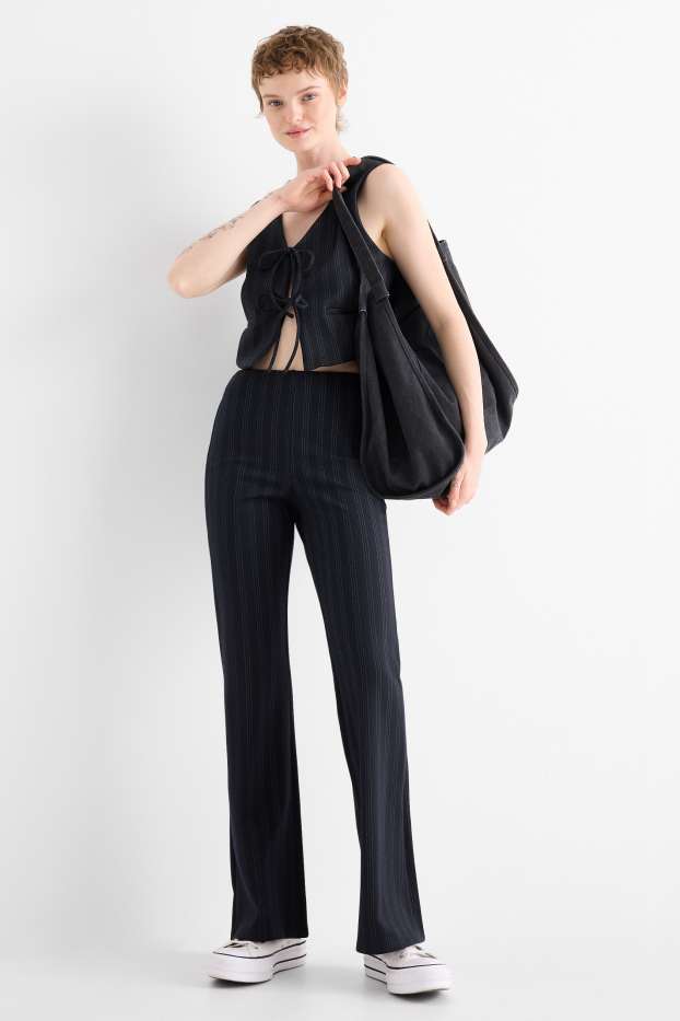 Women - Jersey trousers - mid-rise waist - flared - pinstripes - dark blue