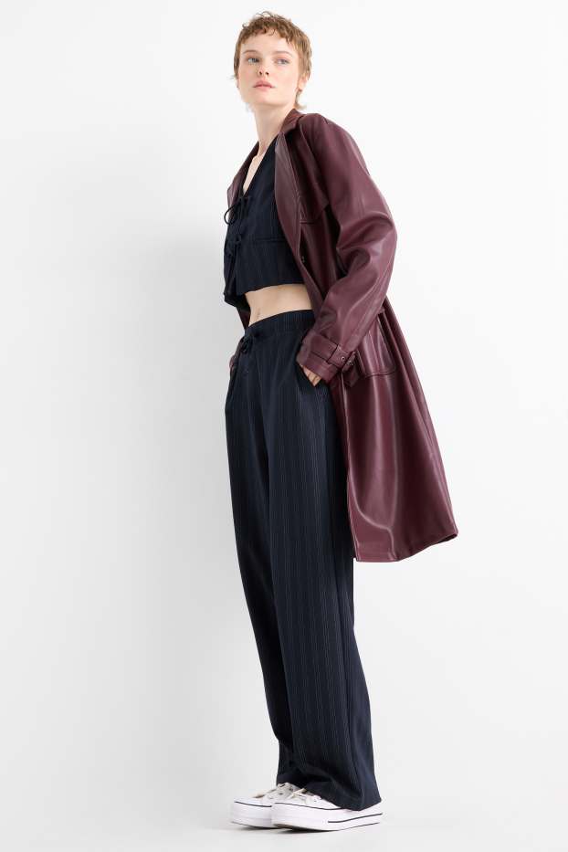 Femmes - Pantalon en jersey - mid waist - jambe large - fines rayures - bleu foncé