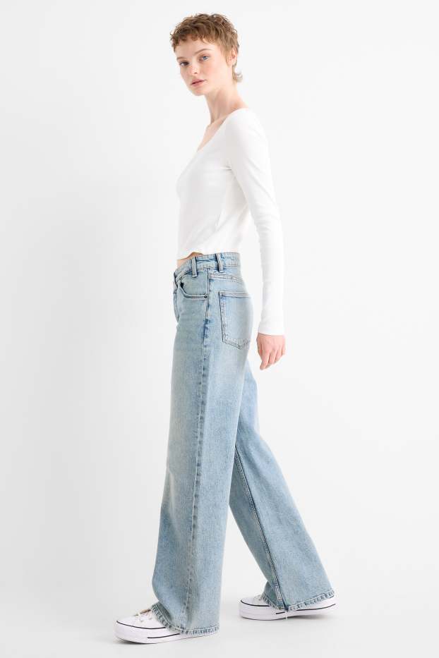 Dámské - Wide leg jeans - mid waist - džíny - světle modré