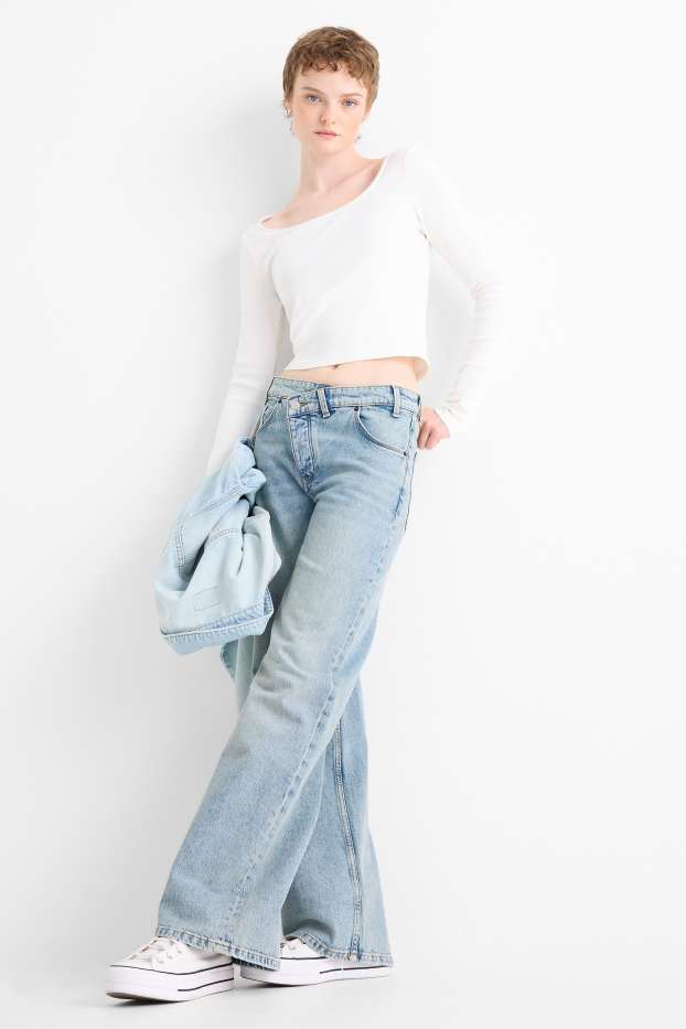 Dámské - Wide leg jeans - mid waist - džíny - světle modré