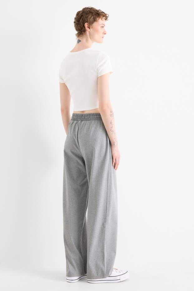 Mujer - Pantalón de jersey - high waist - wide leg - raya diplomática - gris