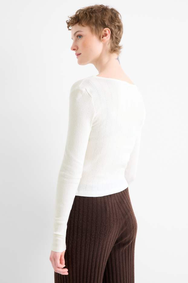 Dames - Longsleeve - slim fit - ribstof - wit