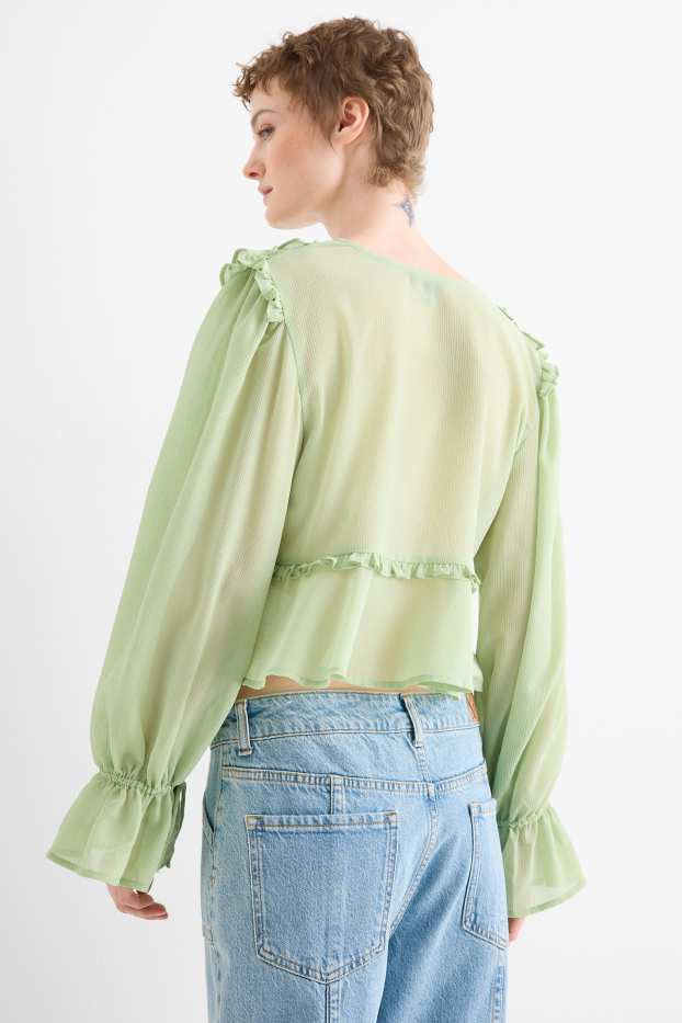 Women - Cropped chiffon blouse - light green