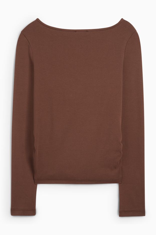 Damen - Langarmshirt - Slim Fit - dunkelbraun