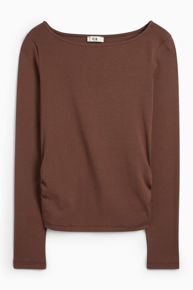 Damen - Langarmshirt - Slim Fit - dunkelbraun