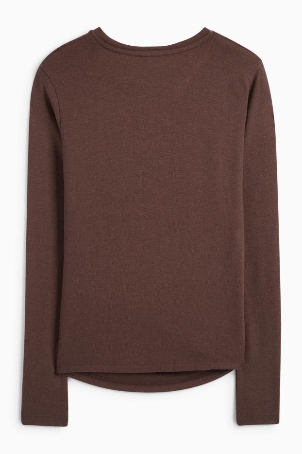 Damen - Langarmshirt - Slim Fit - dunkelbraun