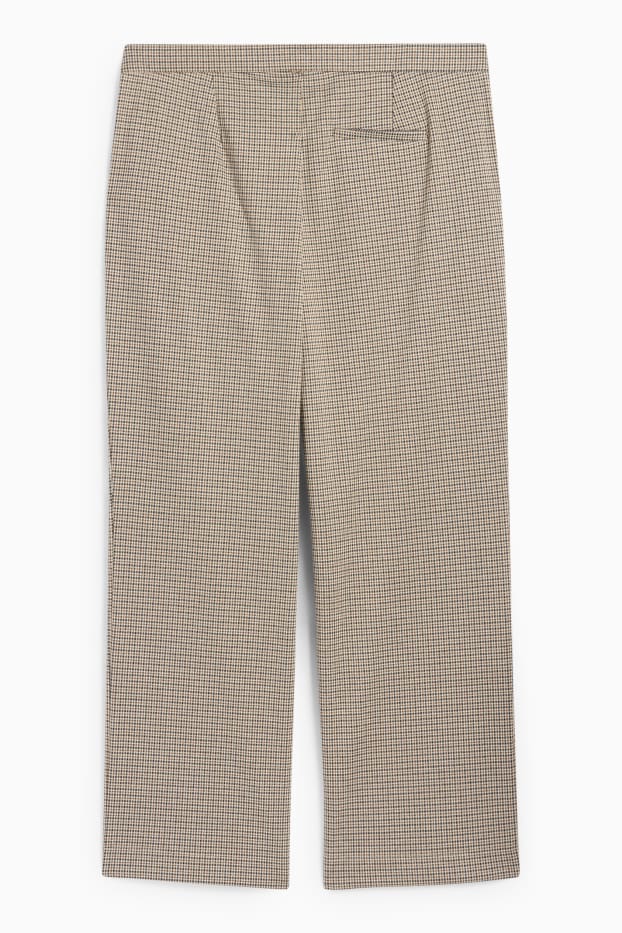 Dámské - Žerzejové kalhoty - high waist - wide leg - kostkované - černá/béžová