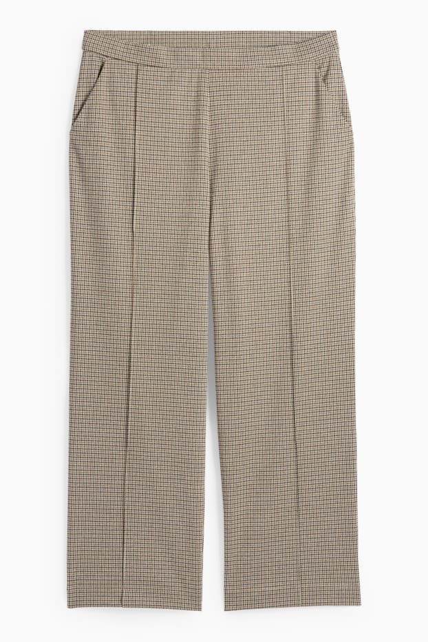 Dámské - Žerzejové kalhoty - high waist - wide leg - kostkované - černá/béžová