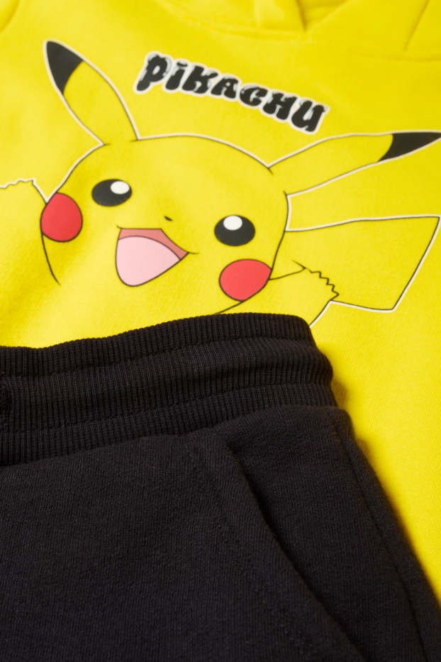 Dzieci chłopcy - Pokemony - Pikachu - komplet - bluza z kapturem i spodnie dresowe - 2 części - żółty