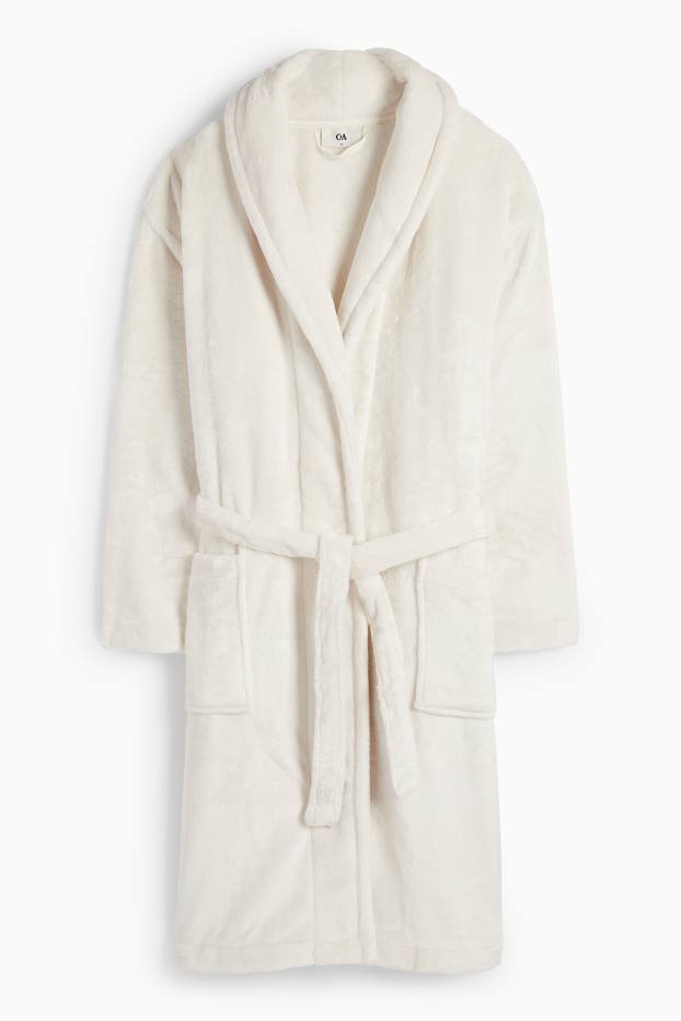 Femmes - Peignoir de bain à capuche - blanc crème