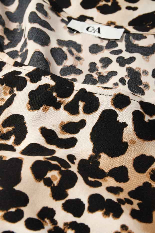Damen - Bluse - Leo-Print - schwarz / beige