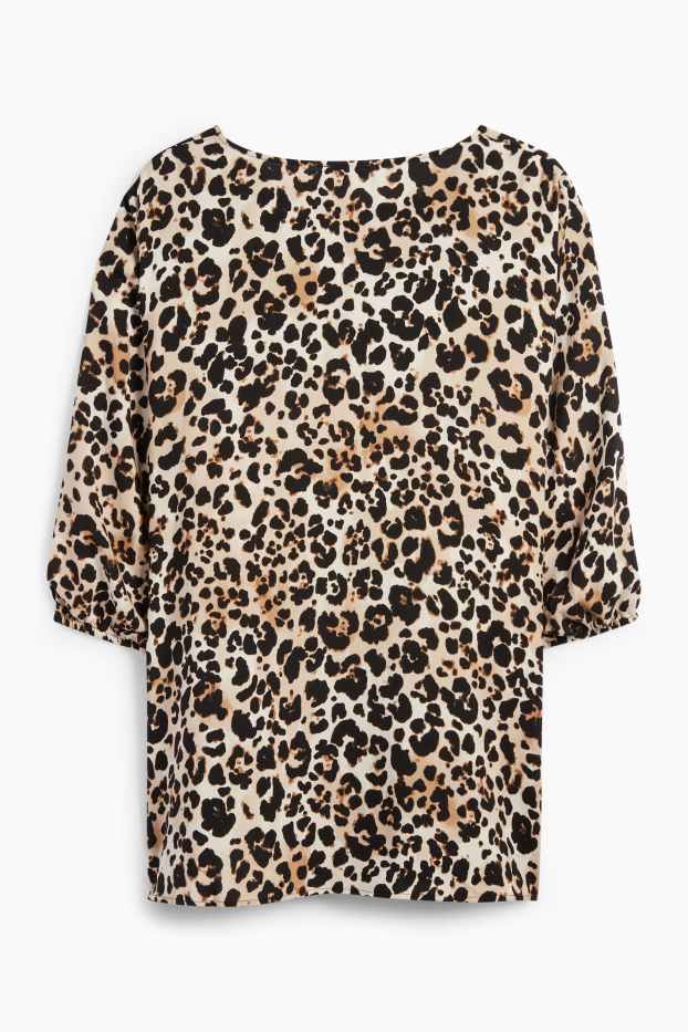 Damen - Bluse - Leo-Print - schwarz / beige